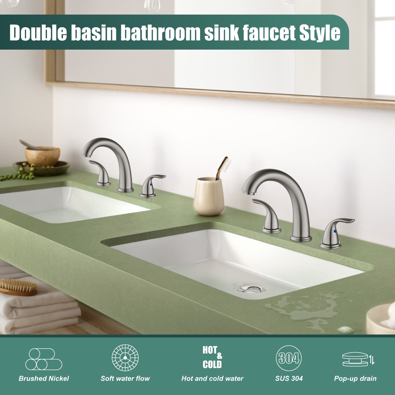 Heyalan Widespread 2 Handles 3 Holes Bathroom Vessel Sink Faucet with Pop Up Drain 8 Inch Centerset Deck Mounted Basin Bowl Mixer Tap