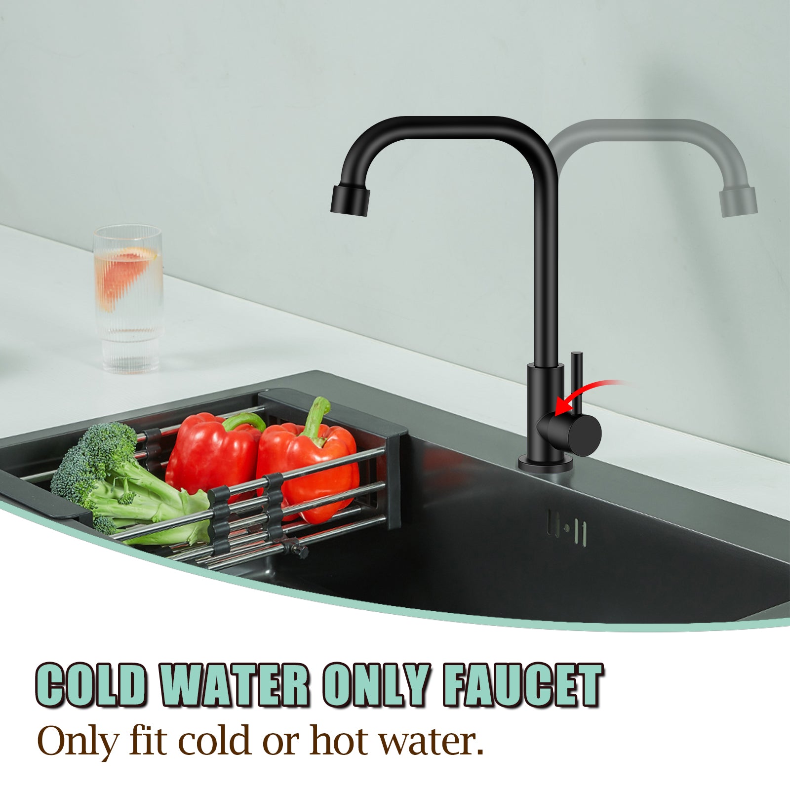 Cold Only Water Kitchen Faucet Heyalan Single Lever Handle 304 Stainless Steel Commercial Bar Tap Decked Mounted 360 Degree Swivel Spout Longer Thread Pipe