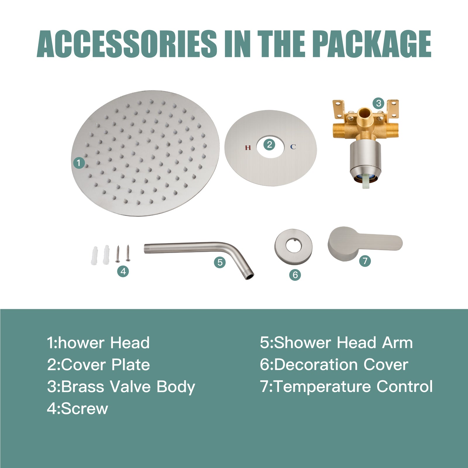 Shower Faucet Set 8 Inch Round Showerhead Bathroom Rainfall Shower System Wall Mount SUS304 Stainless Steel Single Function Shower Trim Kit 1 Handle Male Thread 1/2" NPT