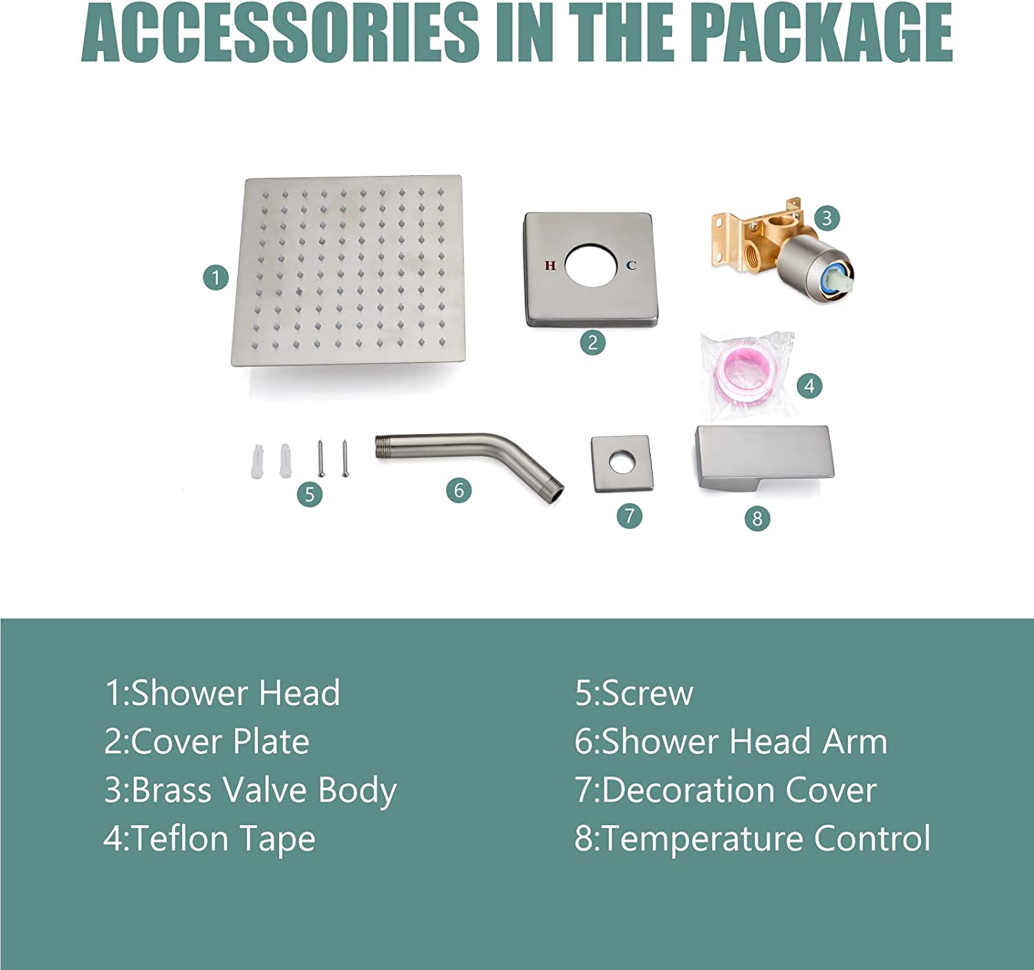 Heyalan Shower Faucet Set Bathroom Rainfall Shower System Square SUS304 Stainless Steel Showerhead Single Function Shower Trim Kit 1 Handle with Rough-in Valve